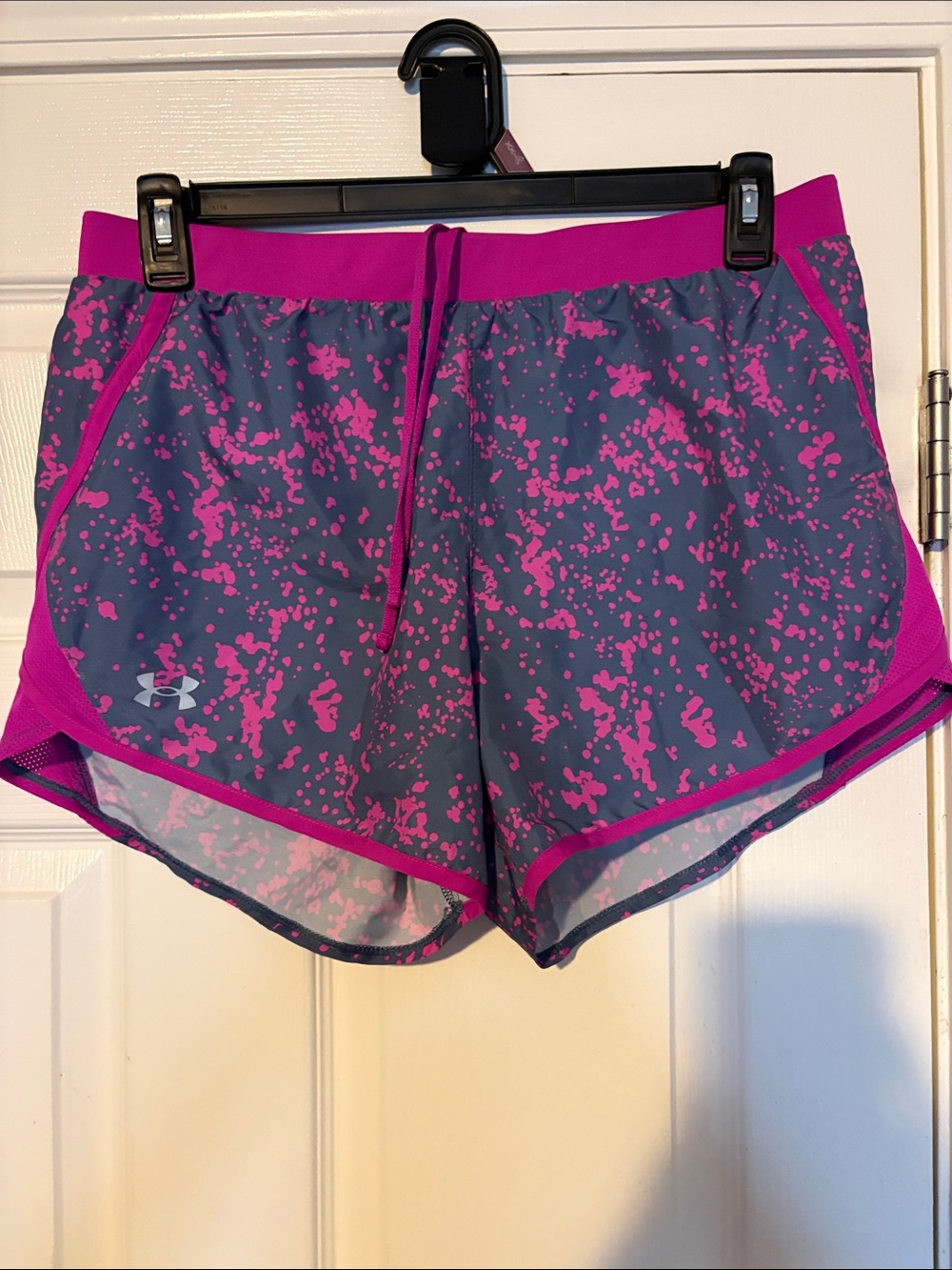 Under Armour Gray Athletic Shorts with Hot Pink Splatter